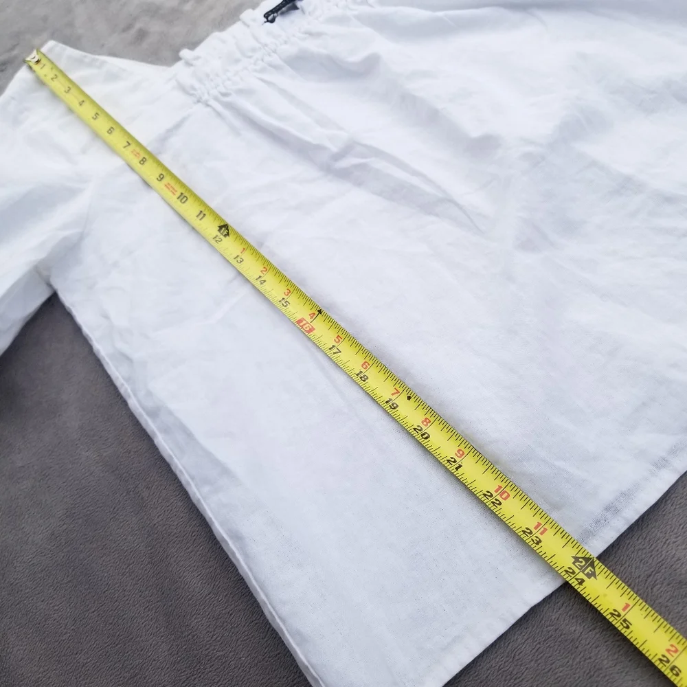 Saks Fifth Avenue Linen Shirt Women's XL White Top Blouse Cottage Beachy Summer - Picture 3 of 10